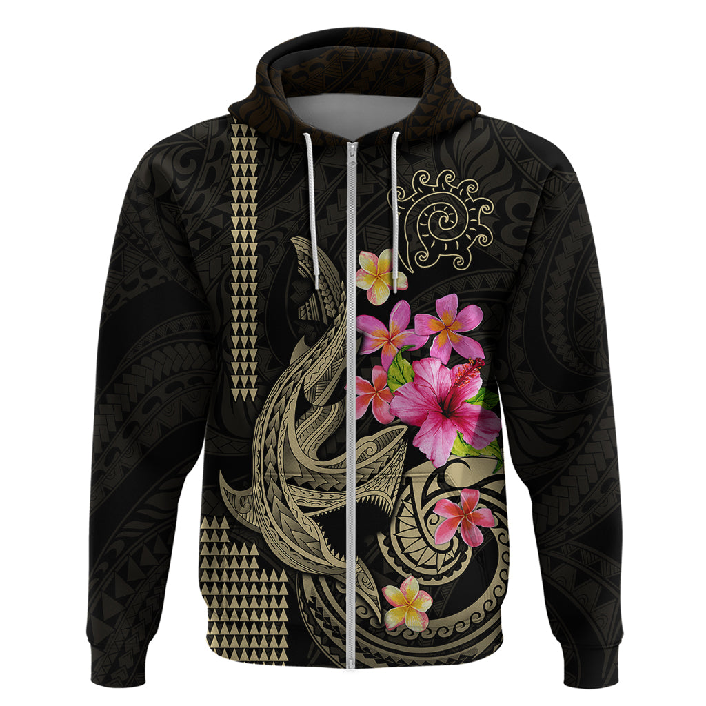 Custom Polynesian Hoodie Hawaiian Warriors with Tribal Shark Tattoos Nude LT9 Zip Hoodie Nude - Polynesian Pride
