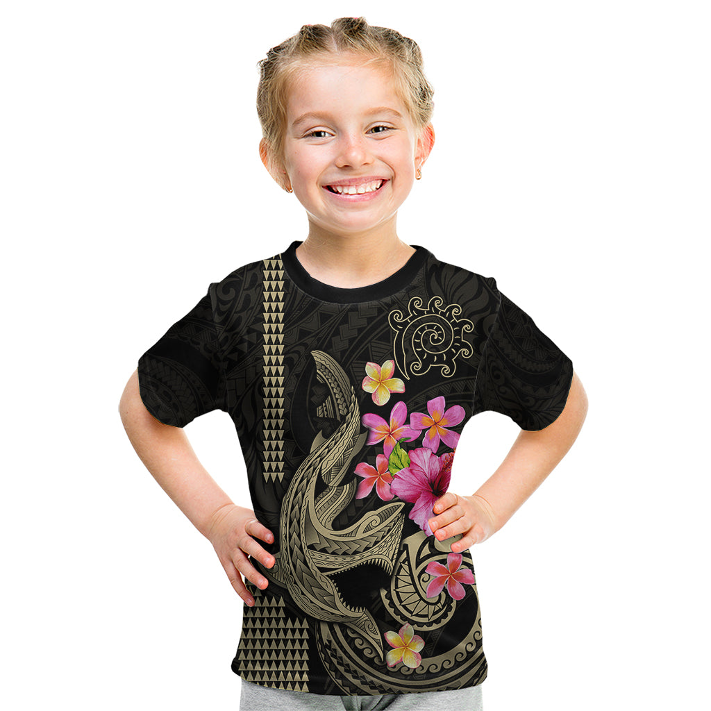 Custom Polynesian Kid T Shirt Hawaiian Warriors with Tribal Shark Tattoos - Nude LT9 Nude - Polynesian Pride