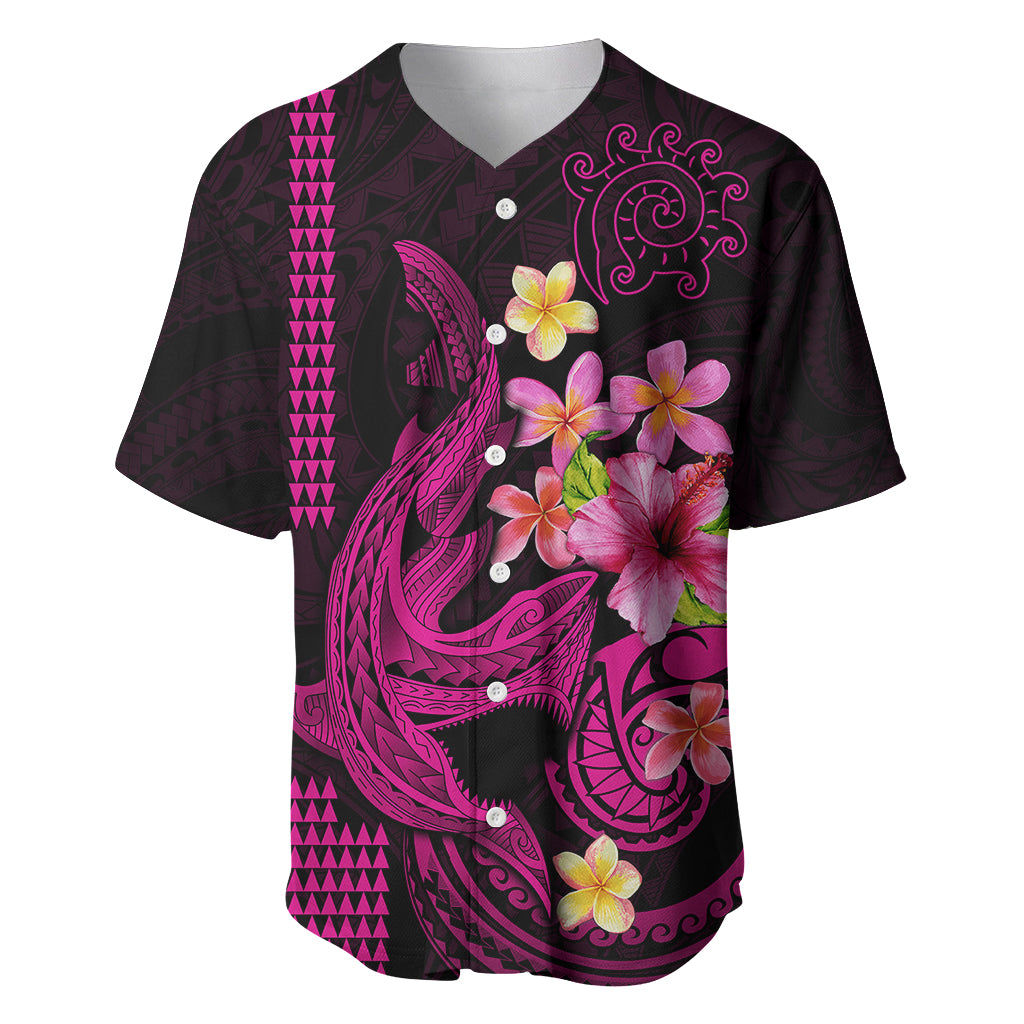 Custom Polynesian Baseball Jersey Hawaiian Warriors with Tribal Shark Tattoos - Pink LT9 Pink - Polynesian Pride