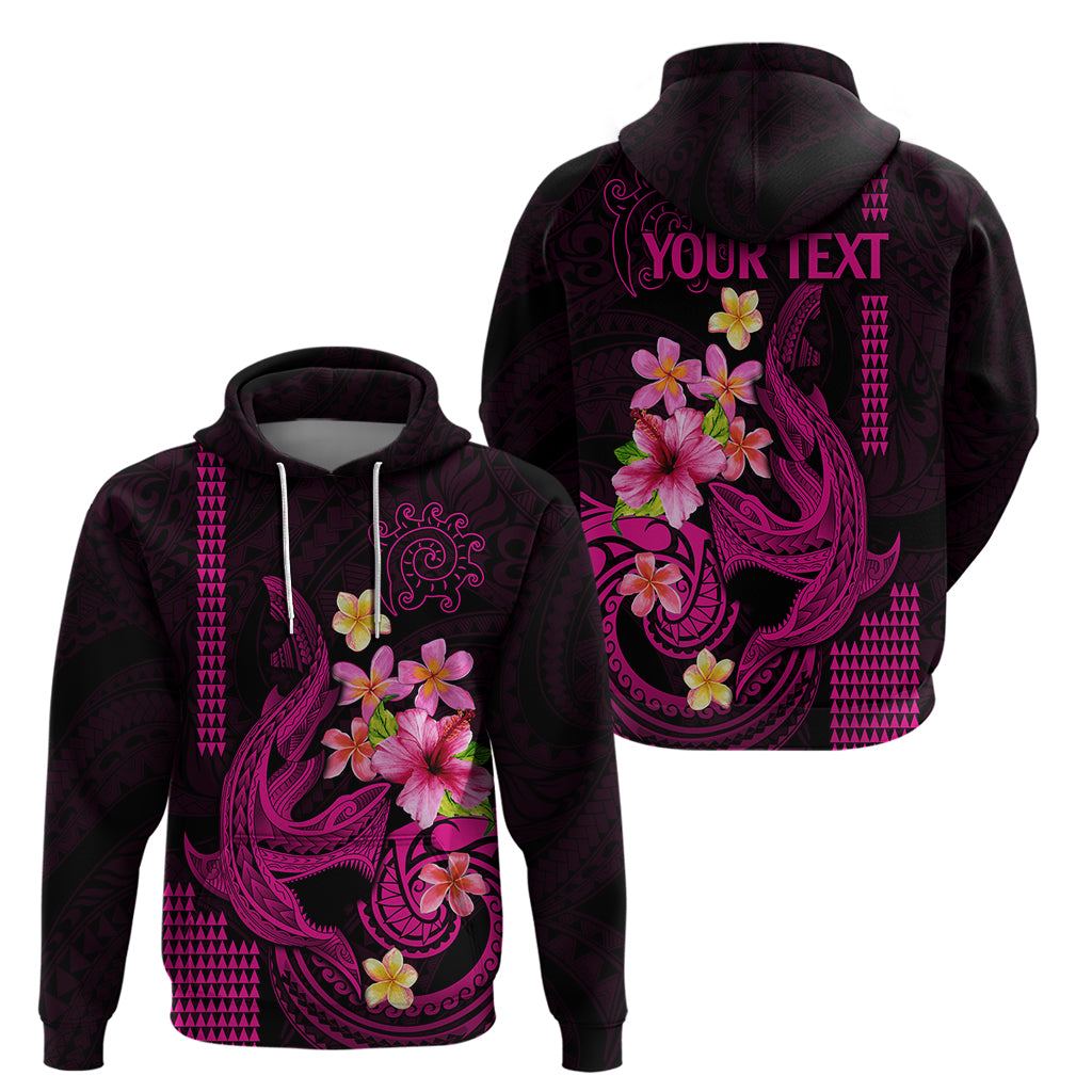 Custom Polynesian Hoodie Hawaiian Warriors with Tribal Shark Tattoos Pink LT9 - Polynesian Pride