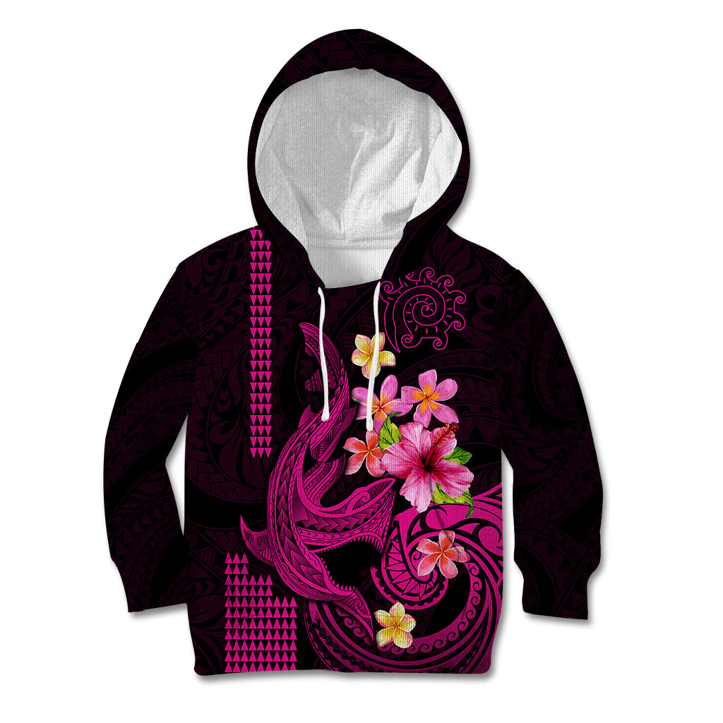 Custom Polynesian Kid Hoodie Hawaiian Warriors with Tribal Shark Tattoos - Pink LT9 Pink - Polynesian Pride