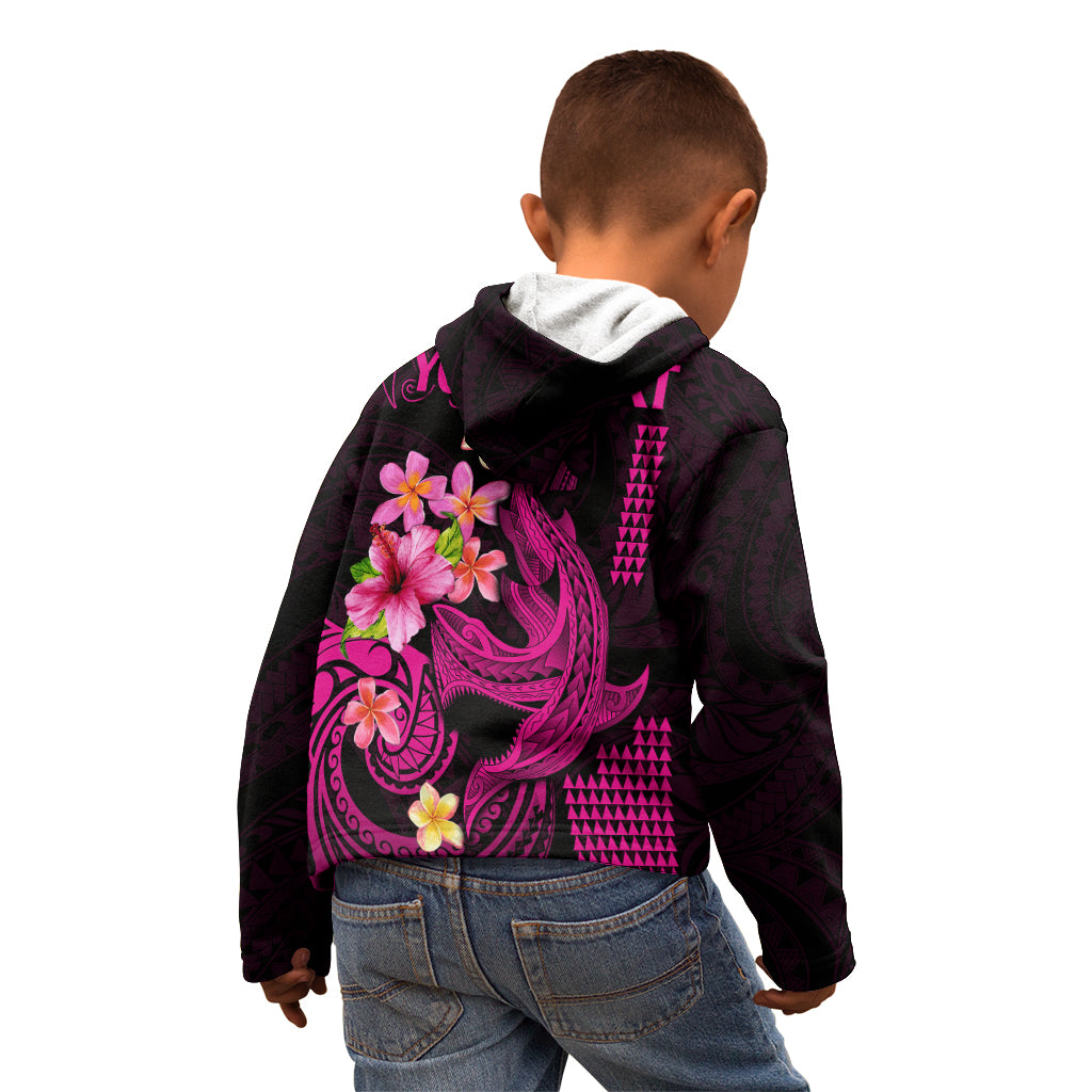 Custom Polynesian Kid Hoodie Hawaiian Warriors with Tribal Shark Tattoos - Pink LT9 - Polynesian Pride