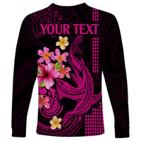Custom Polynesian Long Sleeve Shirt Hawaiian Warriors with Tribal Shark Tattoos - Pink LT9 - Polynesian Pride