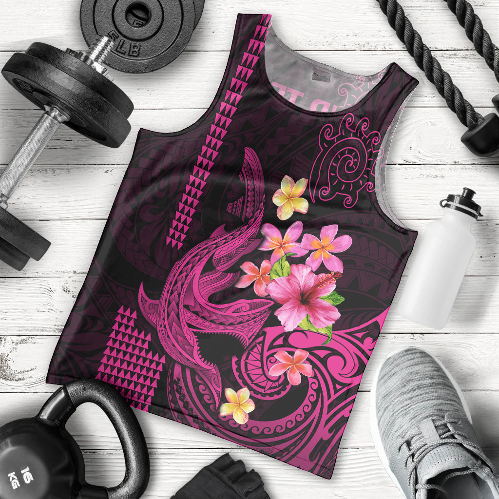 Custom Polynesian Men Tank Top Hawaiian Warriors with Tribal Shark Tattoos - Pink LT9 Pink - Polynesian Pride