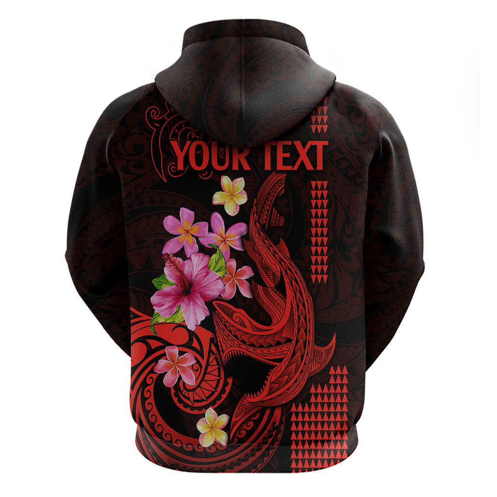 Custom Polynesian Hoodie Hawaiian Warriors with Tribal Shark Tattoos Red LT9 - Polynesian Pride