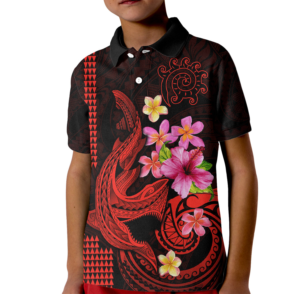 Custom Polynesian Kid Polo Shirt Hawaiian Warriors with Tribal Shark Tattoos - Red LT9 Kid Red - Polynesian Pride