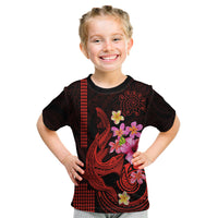 Custom Polynesian Kid T Shirt Hawaiian Warriors with Tribal Shark Tattoos - Red LT9 Red - Polynesian Pride