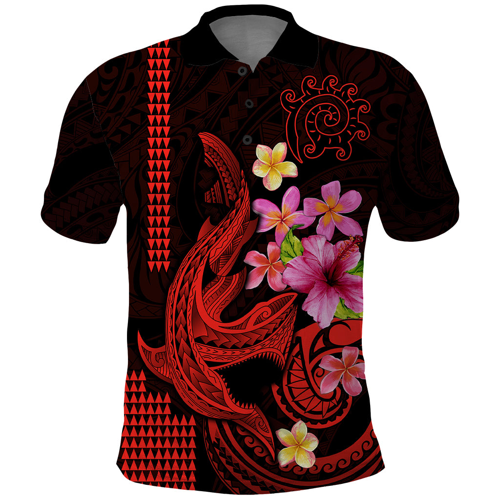 Custom Polynesian Polo Shirt Hawaiian Warriors with Tribal Shark Tattoos Red LT9 Red - Polynesian Pride