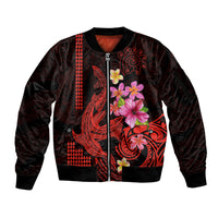 Custom Polynesian Sleeve Zip Bomber Jacket Hawaiian Warriors with Tribal Shark Tattoos - Red LT9 Unisex Red - Polynesian Pride