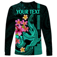 Custom Polynesian Long Sleeve Shirt Hawaiian Warriors with Tribal Shark Tattoos - Turquoise LT9 - Polynesian Pride
