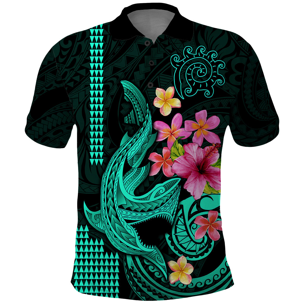 Custom Polynesian Polo Shirt Hawaiian Warriors with Tribal Shark Tattoos Turquoise LT9 Turquoise - Polynesian Pride