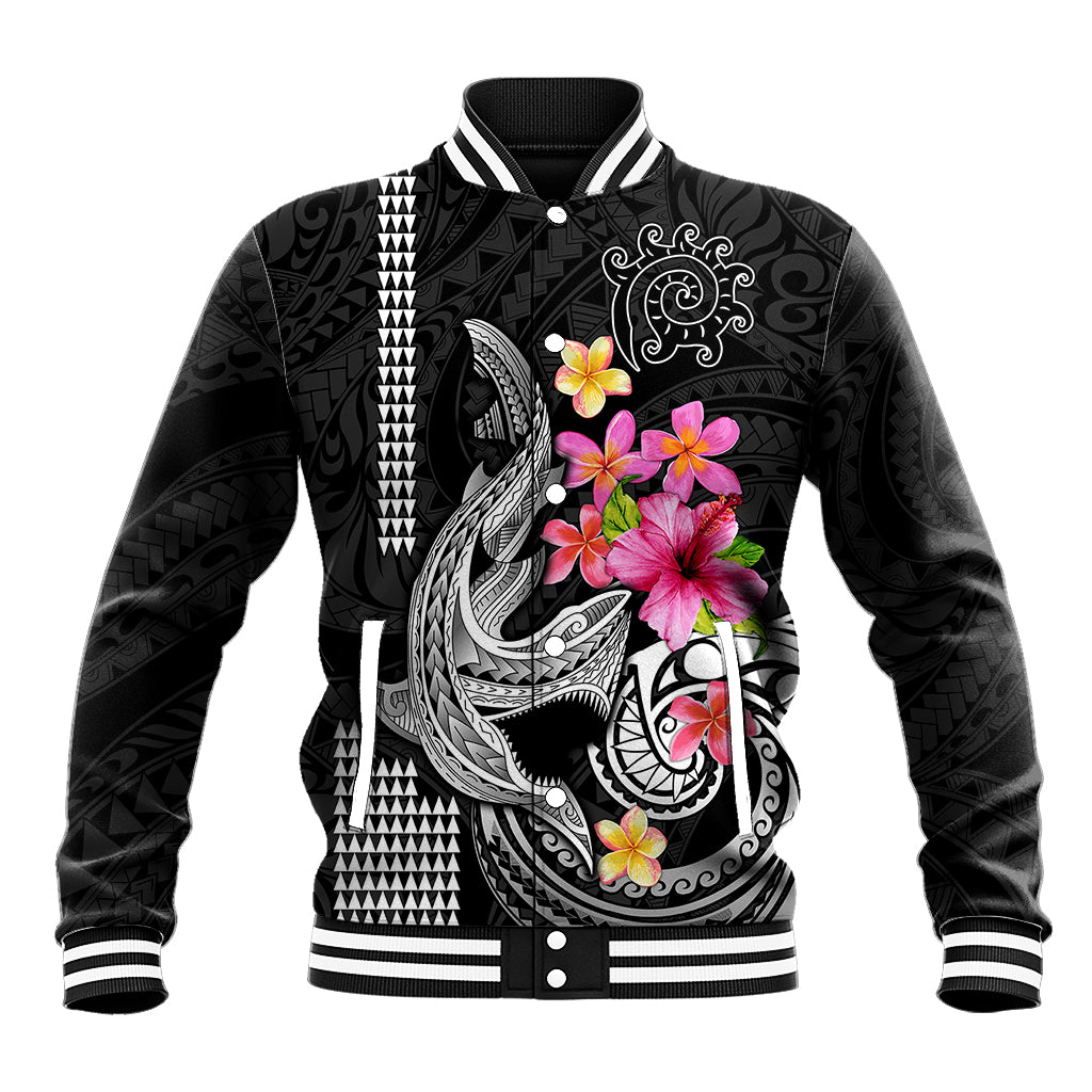 Custom Polynesian Baseball Jacket Hawaiian Warriors with Tribal Shark Tattoos - White LT9 Unisex White - Polynesian Pride