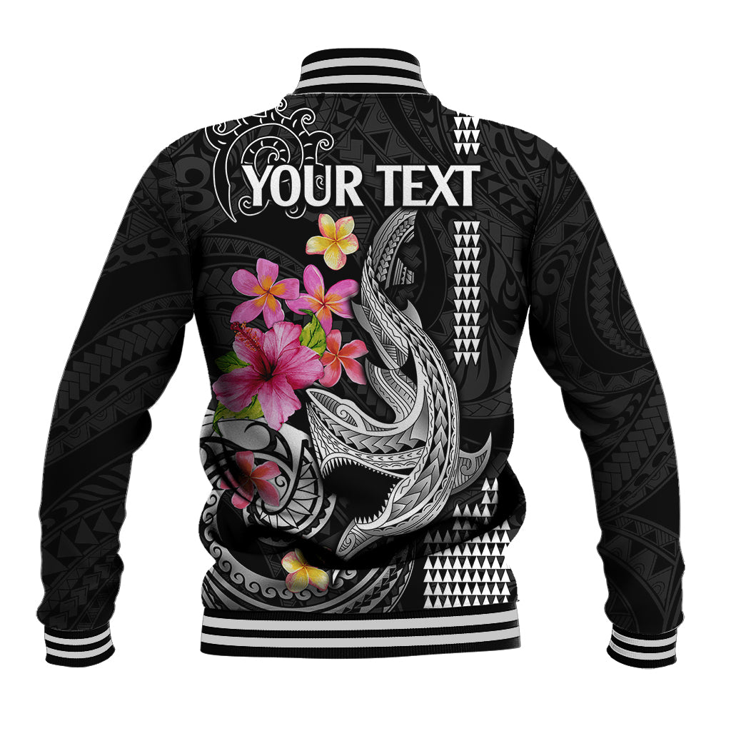Custom Polynesian Baseball Jacket Hawaiian Warriors with Tribal Shark Tattoos - White LT9 - Polynesian Pride