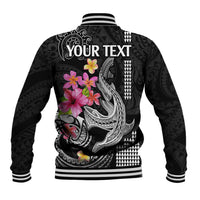 Custom Polynesian Baseball Jacket Hawaiian Warriors with Tribal Shark Tattoos - White LT9 - Polynesian Pride