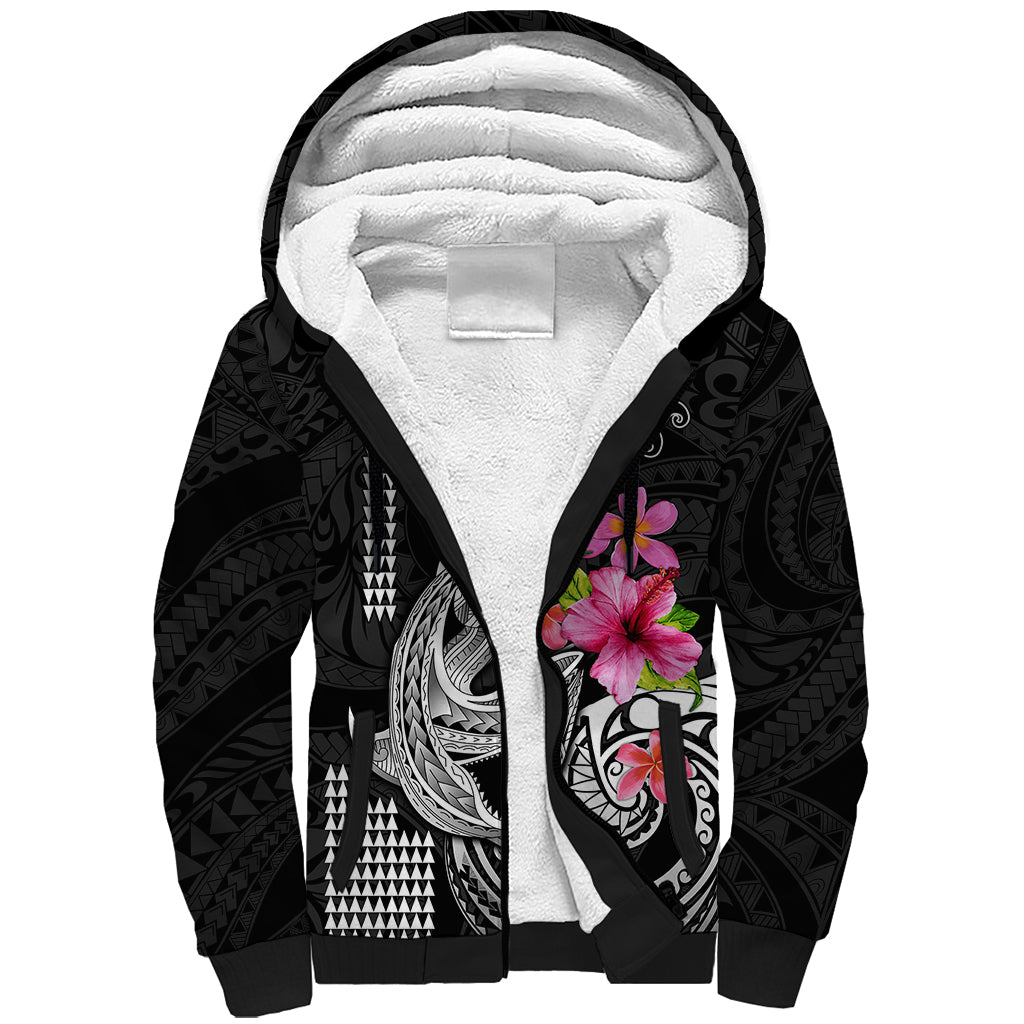 Custom Polynesian Sherpa Hoodie Hawaiian Warriors with Tribal Shark Tattoos - White LT9 Unisex White - Polynesian Pride