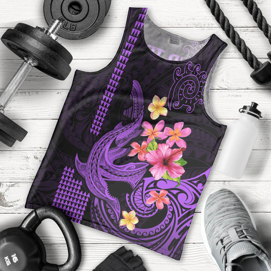 Custom Polynesian Men Tank Top Hawaiian Warriors with Tribal Shark Tattoos - Purple LT9 Purple - Polynesian Pride