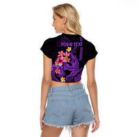 Custom Polynesian Raglan Cropped T Shirt Hawaiian Warriors with Tribal Shark Tattoos - Purple LT9 - Polynesian Pride