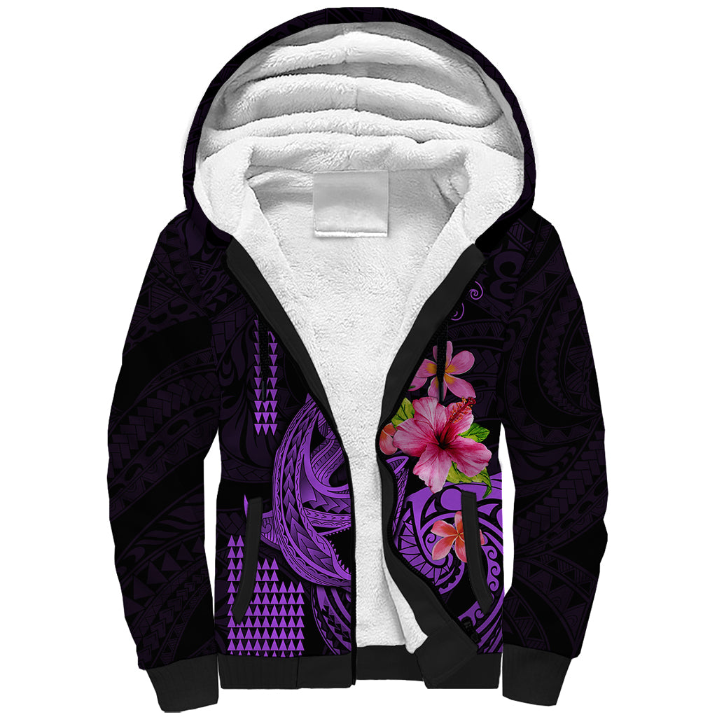 Custom Polynesian Sherpa Hoodie Hawaiian Warriors with Tribal Shark Tattoos - Purple LT9 Unisex Purple - Polynesian Pride