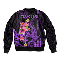 Custom Polynesian Sleeve Zip Bomber Jacket Hawaiian Warriors with Tribal Shark Tattoos - Purple LT9 - Polynesian Pride