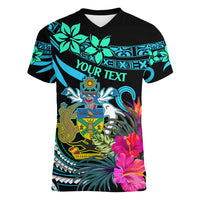 Custom Solomon Islands Women V Neck T Shirt Happy Independence Day LT9 Female Blue - Polynesian Pride