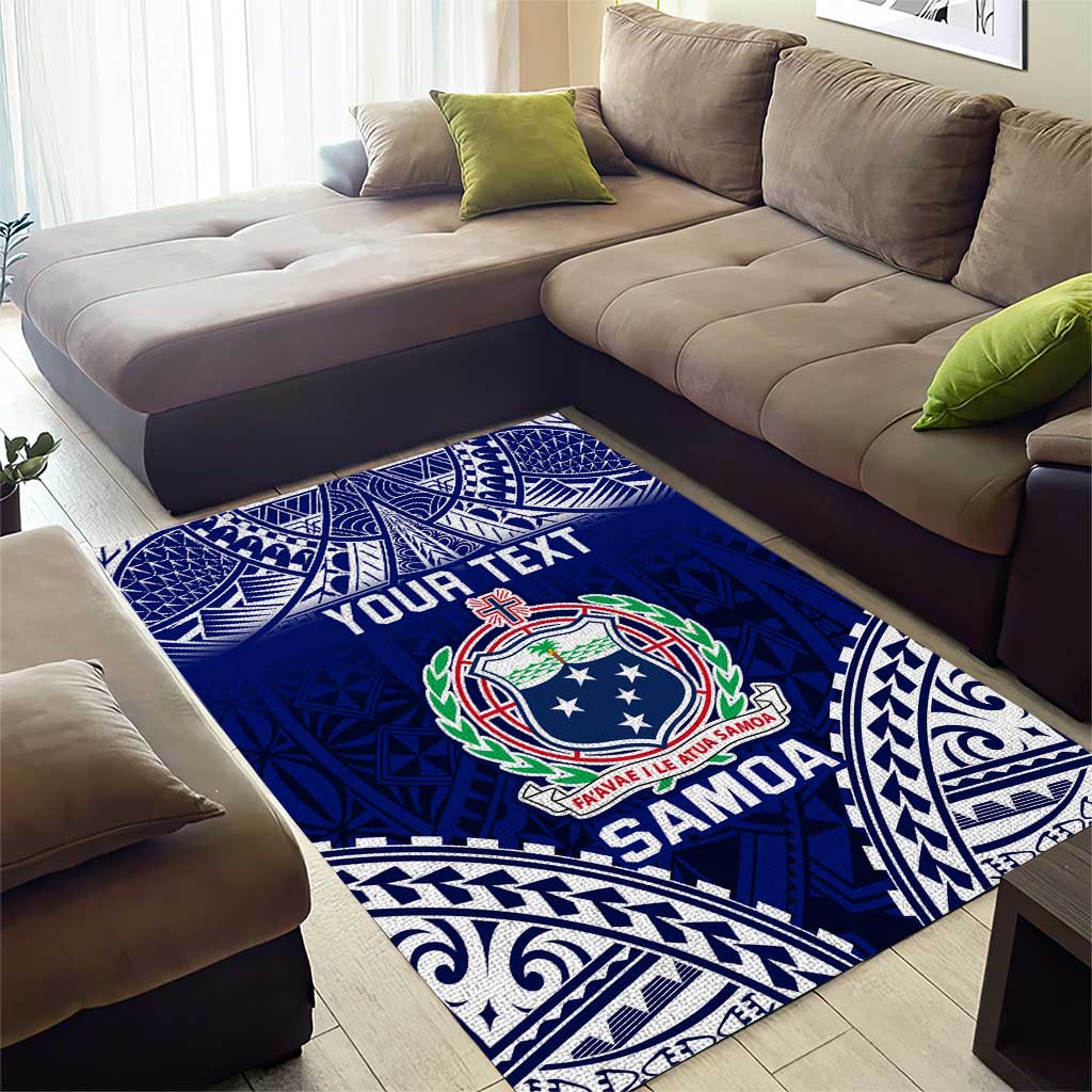Personalised Samoa Coat Of Arms Area Rug With Polynesian Pattern Version