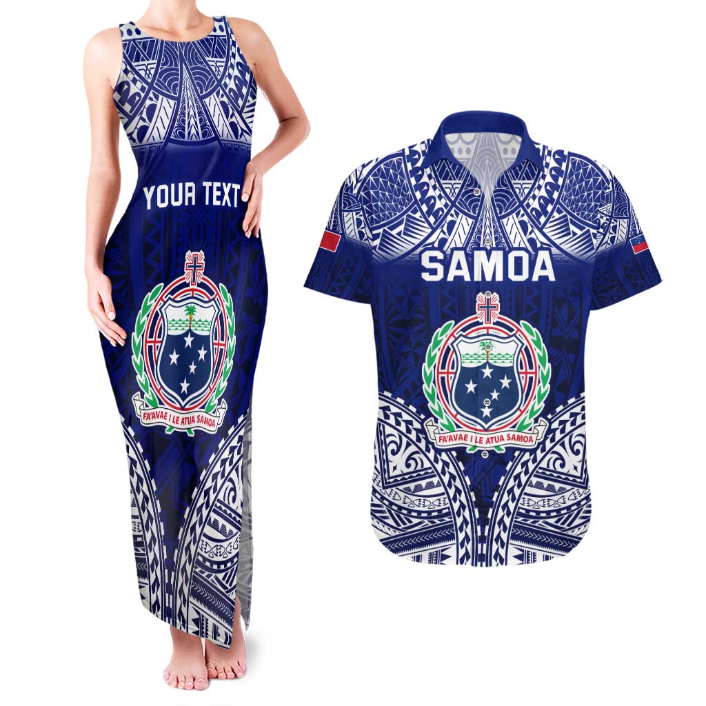 Personalised Samoa Coat Of Arms Couples Matching Tank Maxi Dress and Hawaiian Shirt With Polynesian Pattern Version