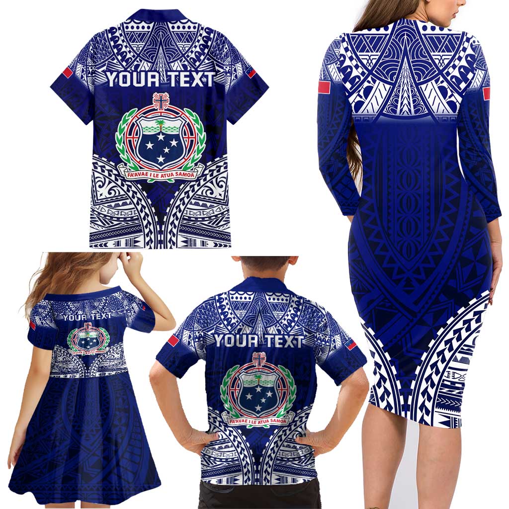 Personalised Samoa Coat Of Arms Family Matching Long Sleeve Bodycon Dress and Hawaiian Shirt With Polynesian Pattern Version