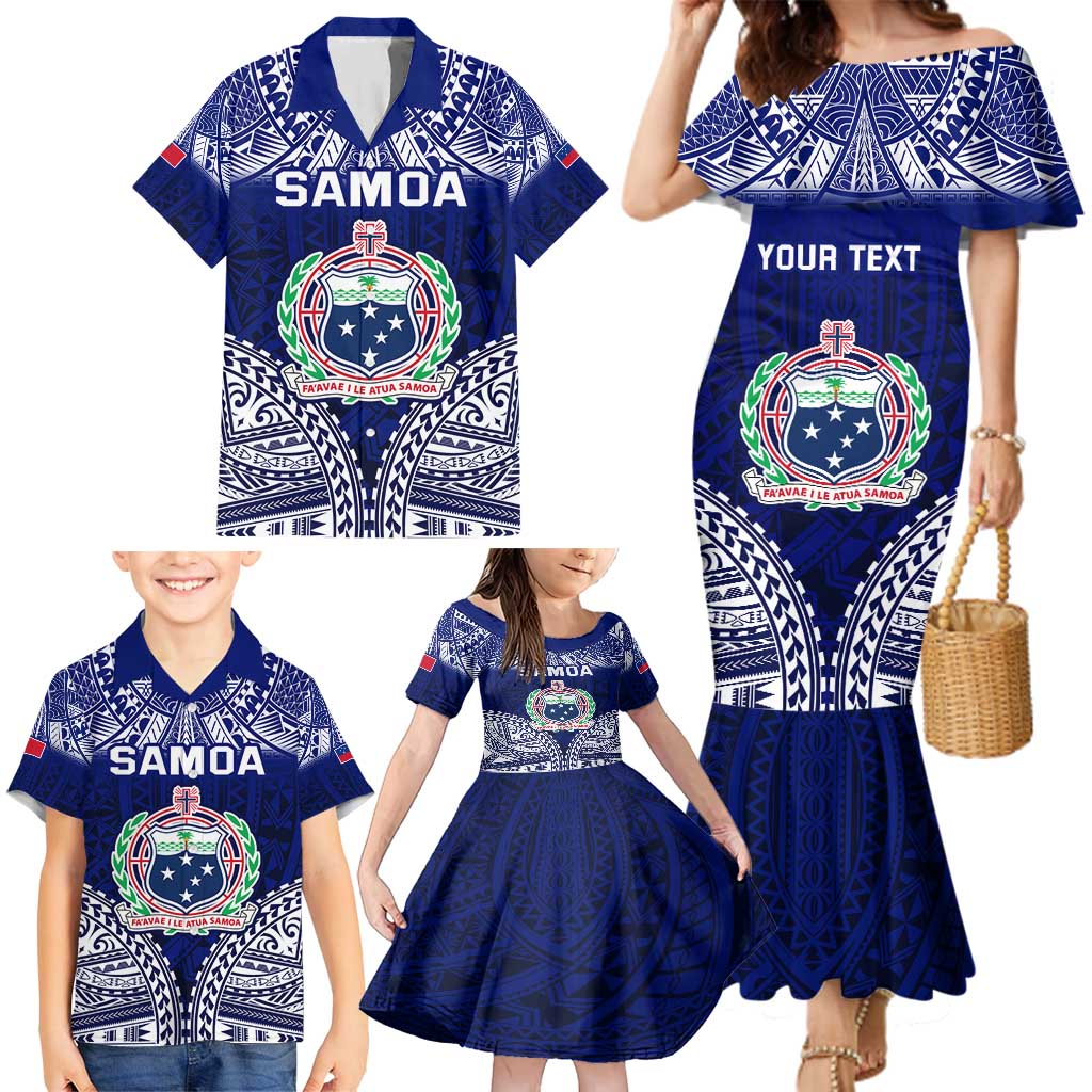 Personalised Samoa Coat Of Arms Family Matching Mermaid Dress and Hawaiian Shirt With Polynesian Pattern Version