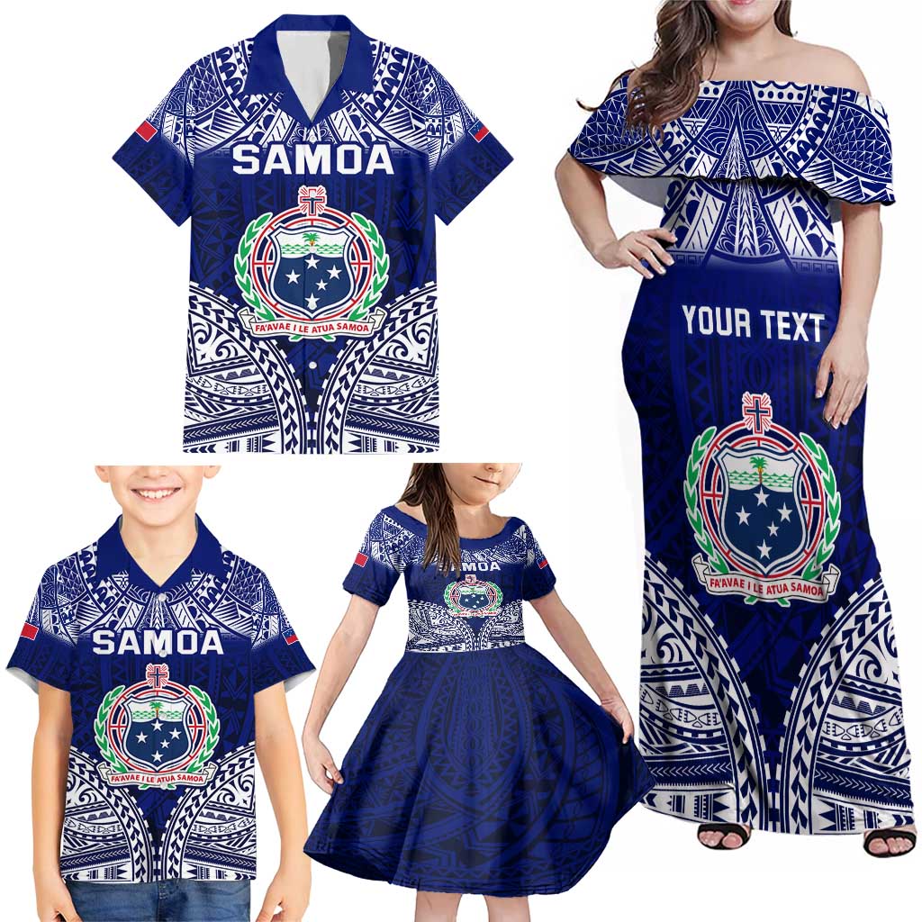 Personalised Samoa Coat Of Arms Family Matching Off Shoulder Maxi Dress and Hawaiian Shirt With Polynesian Pattern Version