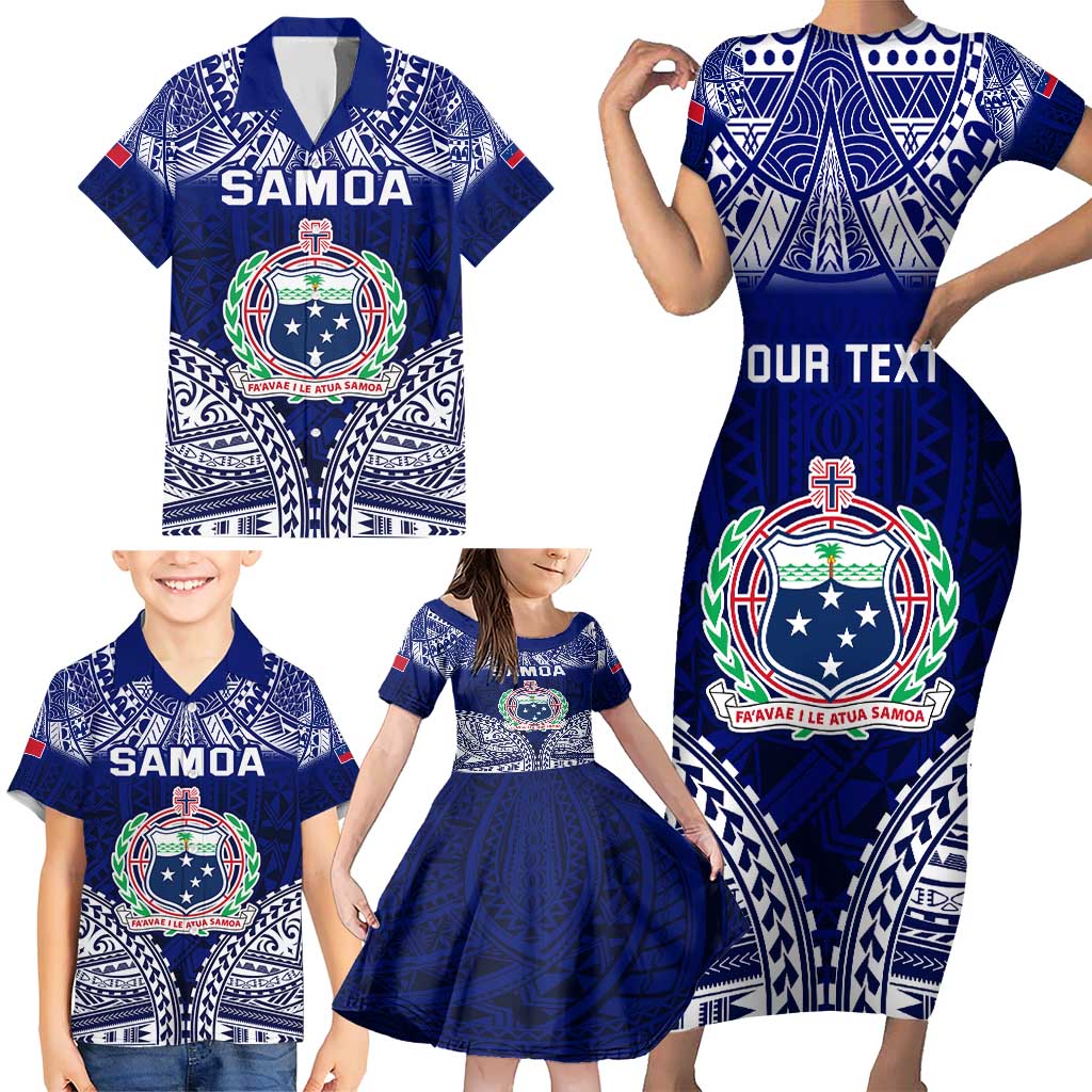 Personalised Samoa Coat Of Arms Family Matching Short Sleeve Bodycon Dress and Hawaiian Shirt With Polynesian Pattern Version