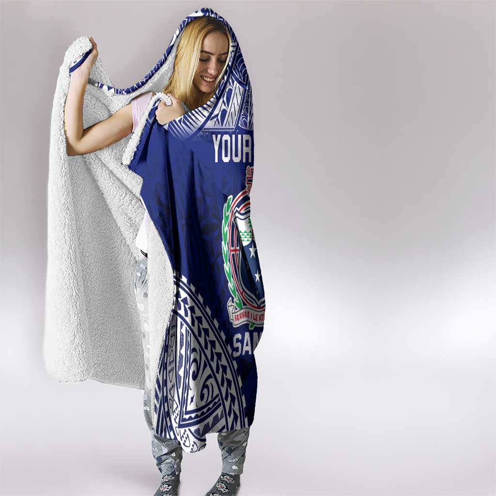 Personalised Samoa Coat Of Arms Hooded Blanket With Polynesian Pattern Version