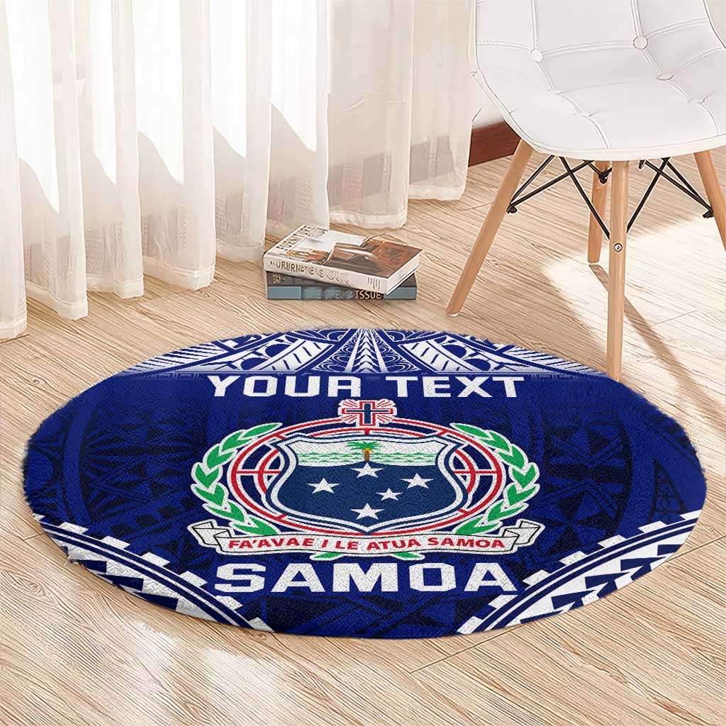 Personalised Samoa Coat Of Arms Round Carpet With Polynesian Pattern Version