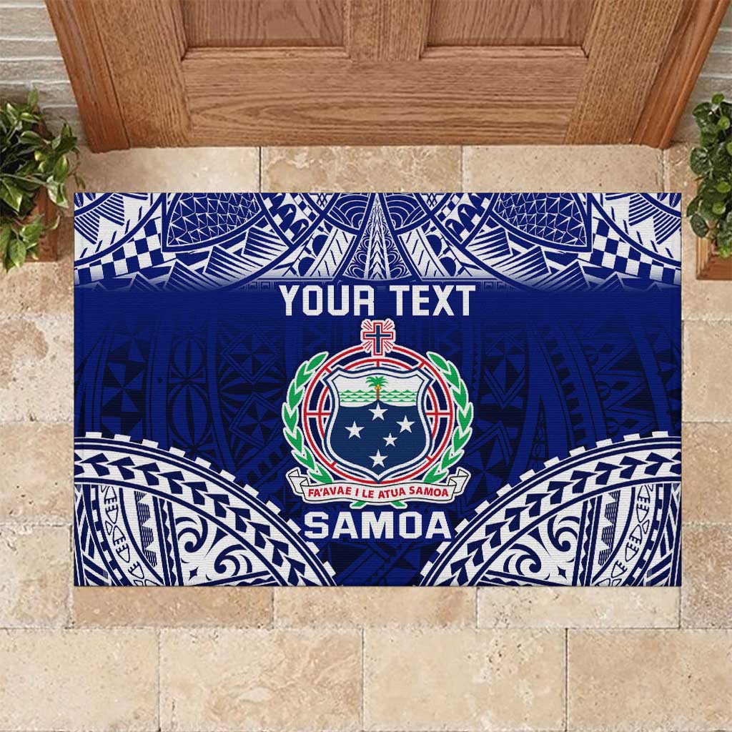 Personalised Samoa Coat Of Arms Rubber Doormat With Polynesian Pattern Version