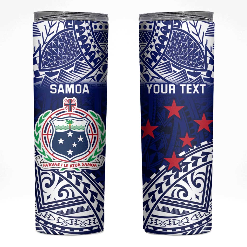 Personalised Samoa Coat Of Arms Skinny Tumbler With Polynesian Pattern Version