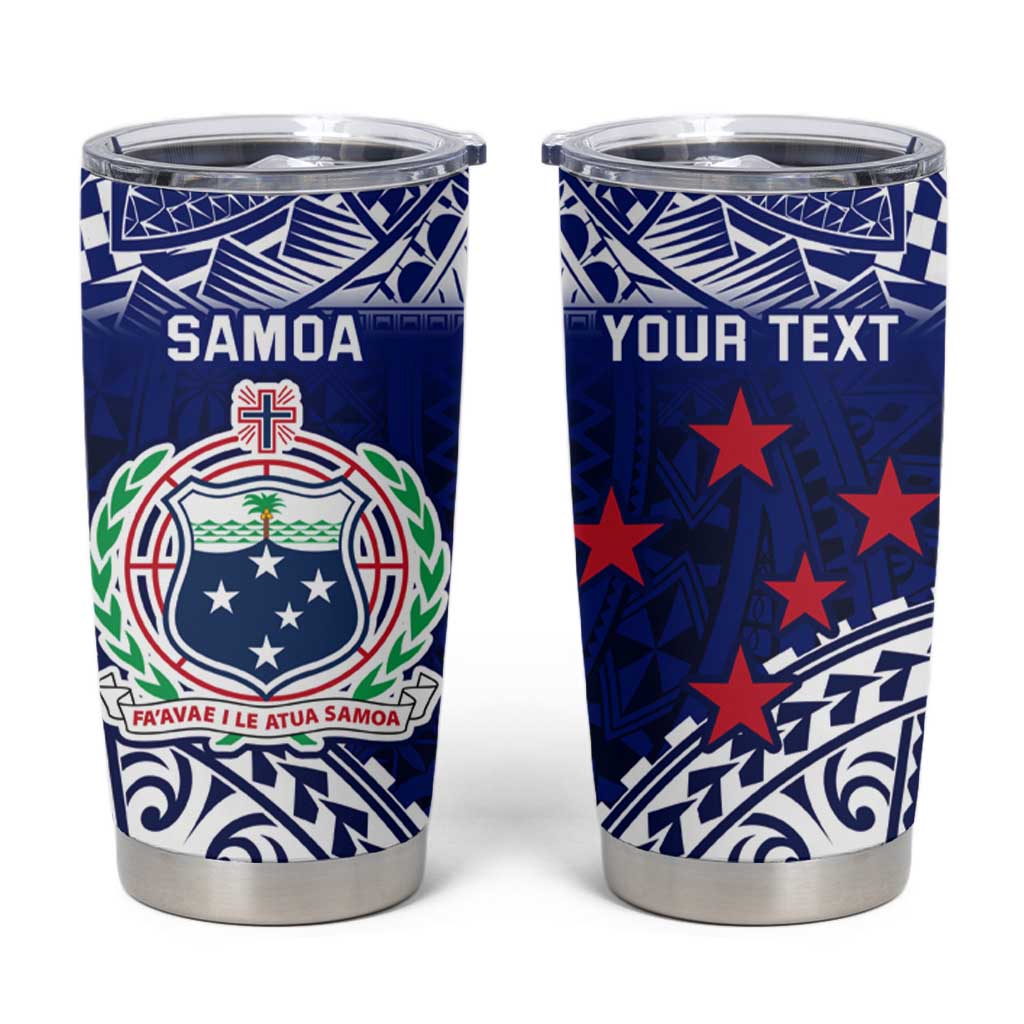 Personalised Samoa Coat Of Arms Tumbler Cup With Polynesian Pattern Version