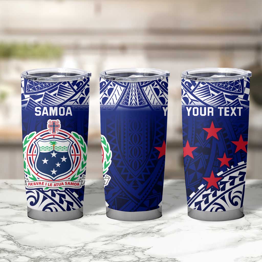 Personalised Samoa Coat Of Arms Tumbler Cup With Polynesian Pattern Version