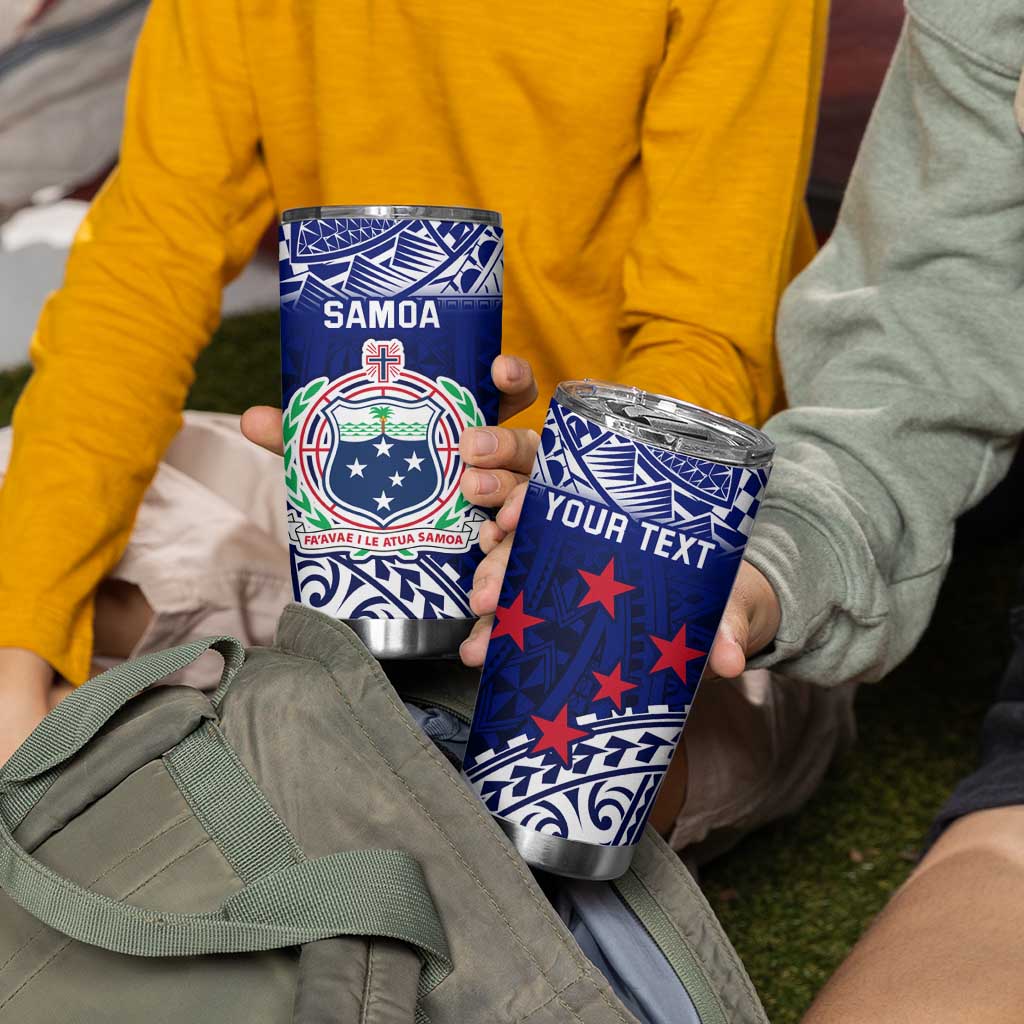 Personalised Samoa Coat Of Arms Tumbler Cup With Polynesian Pattern Version