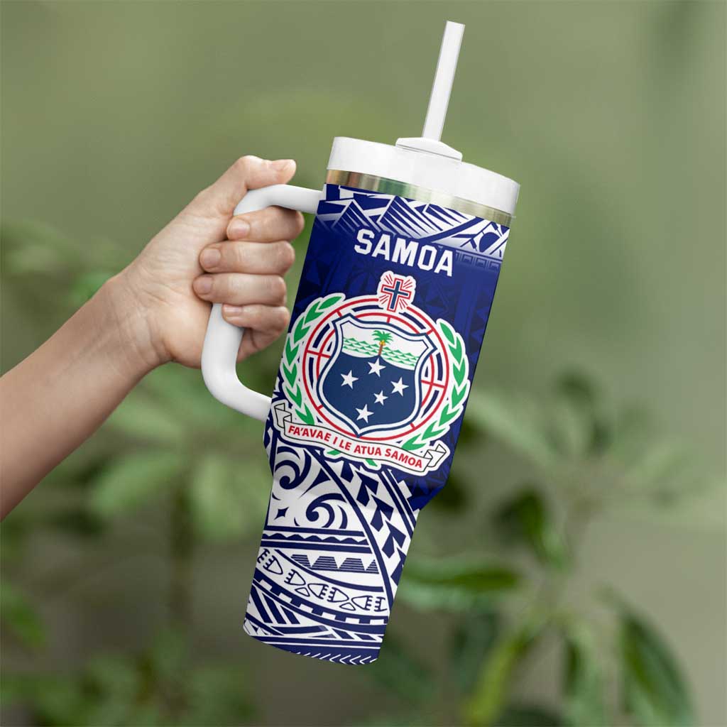 Personalised Samoa Coat Of Arms Tumbler With Handle With Polynesian Pattern Version