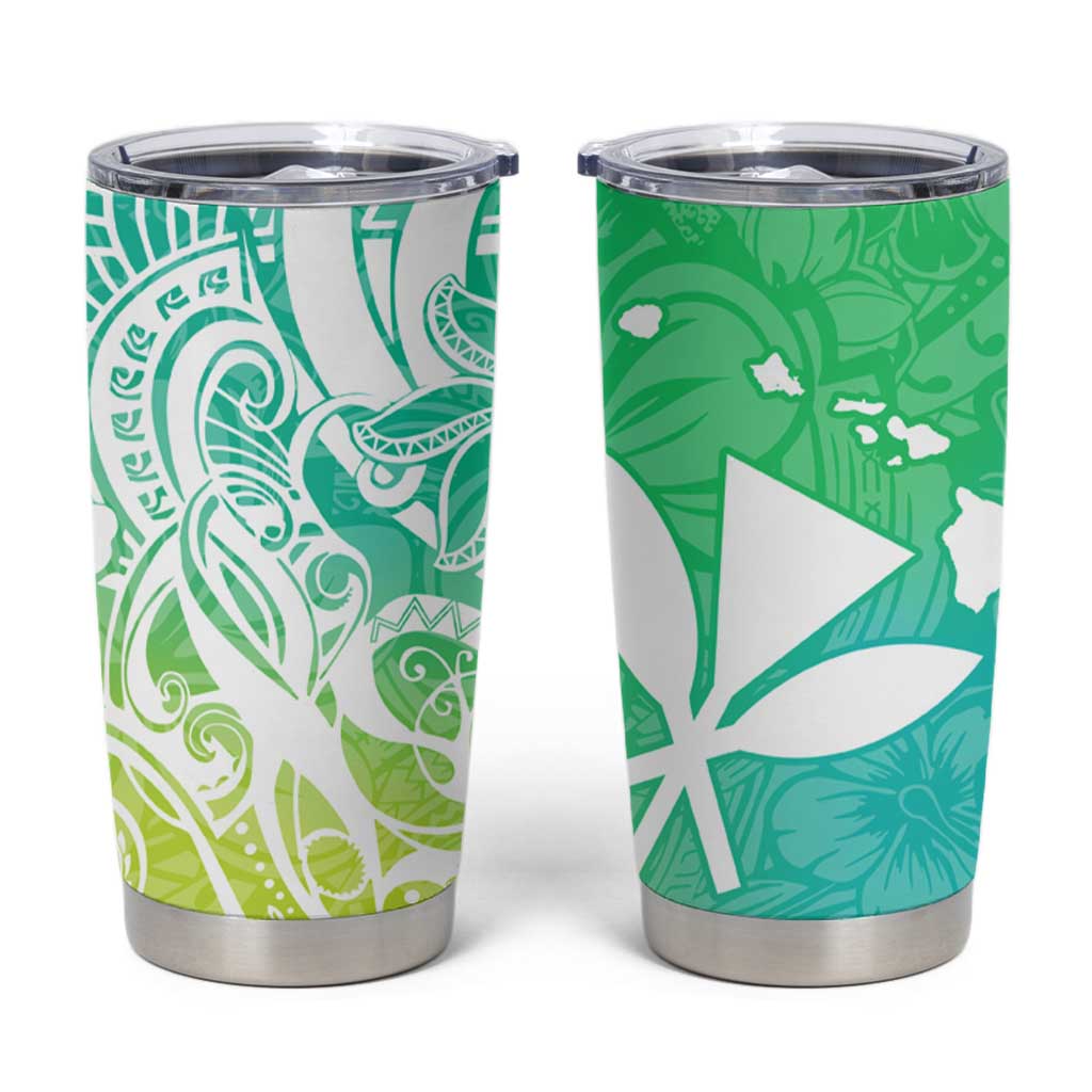 Polynesian Tribal Plumeria Tumbler Cup with Hawaii Kanaka Maoli Green Gradient Version