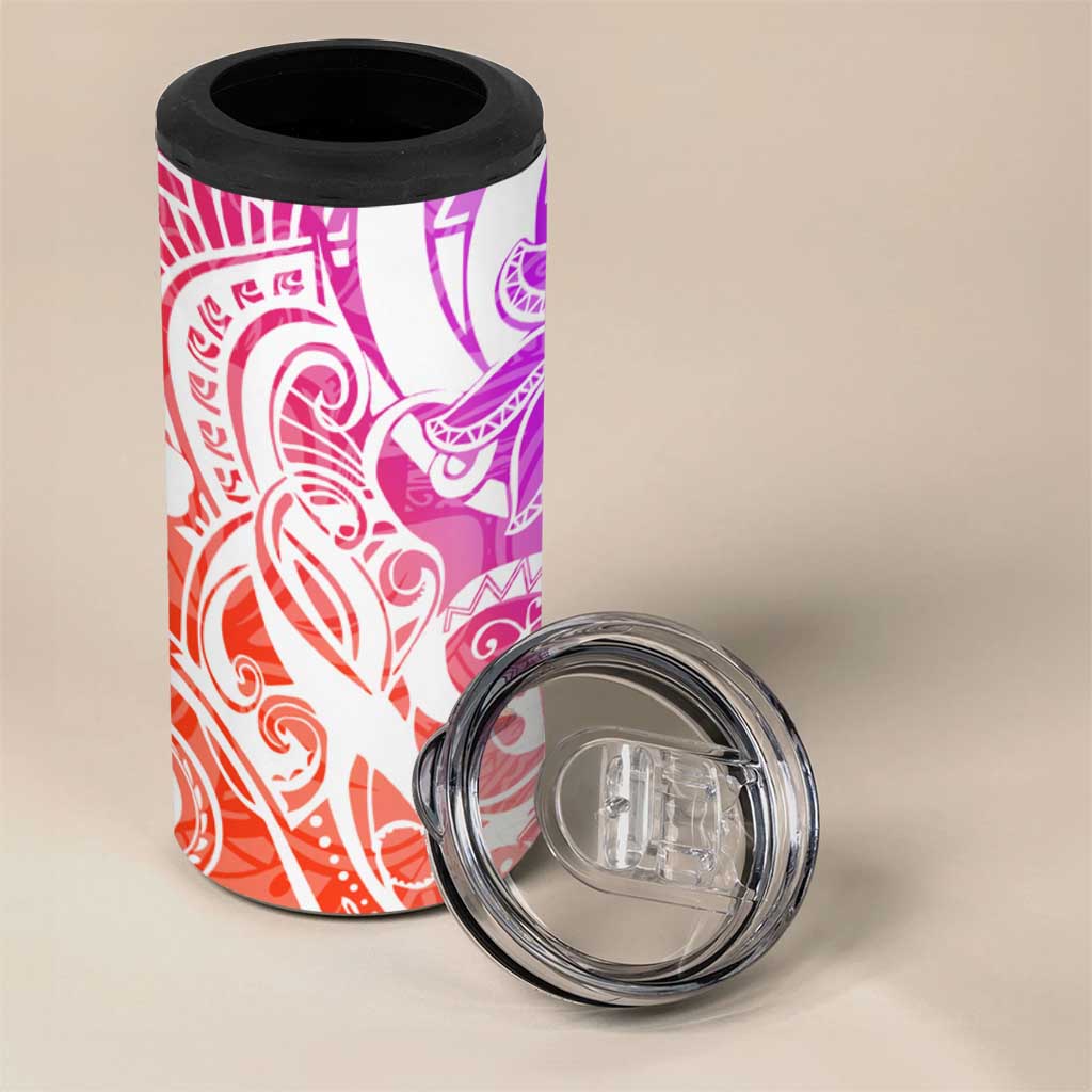 Polynesian Tribal Plumeria 4 in 1 Can Cooler Tumbler with Hawaii Kanaka Maoli Purple Gradient Version