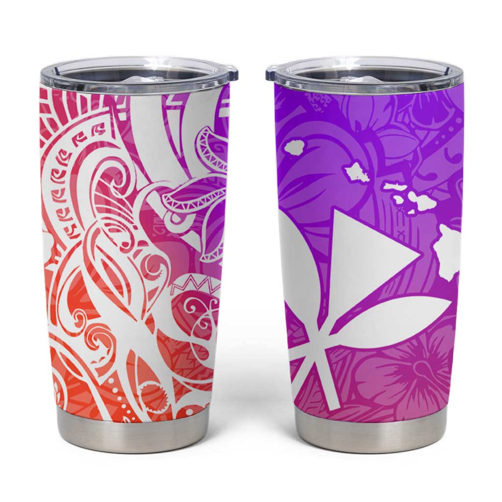 Polynesian Tribal Plumeria Tumbler Cup with Hawaii Kanaka Maoli Purple Gradient Version