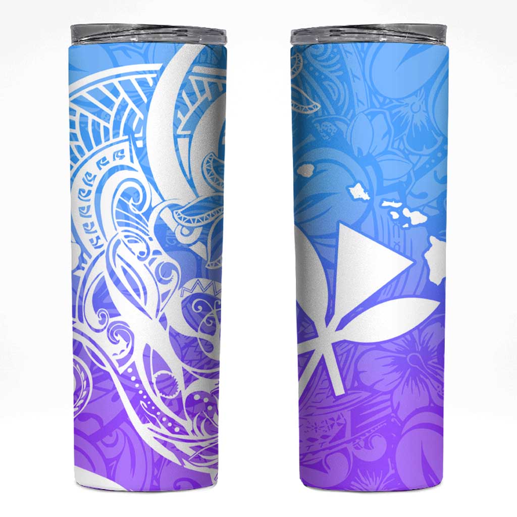 Polynesian Tribal Plumeria Skinny Tumbler with Hawaii Kanaka Maoli Blue Gradient Version