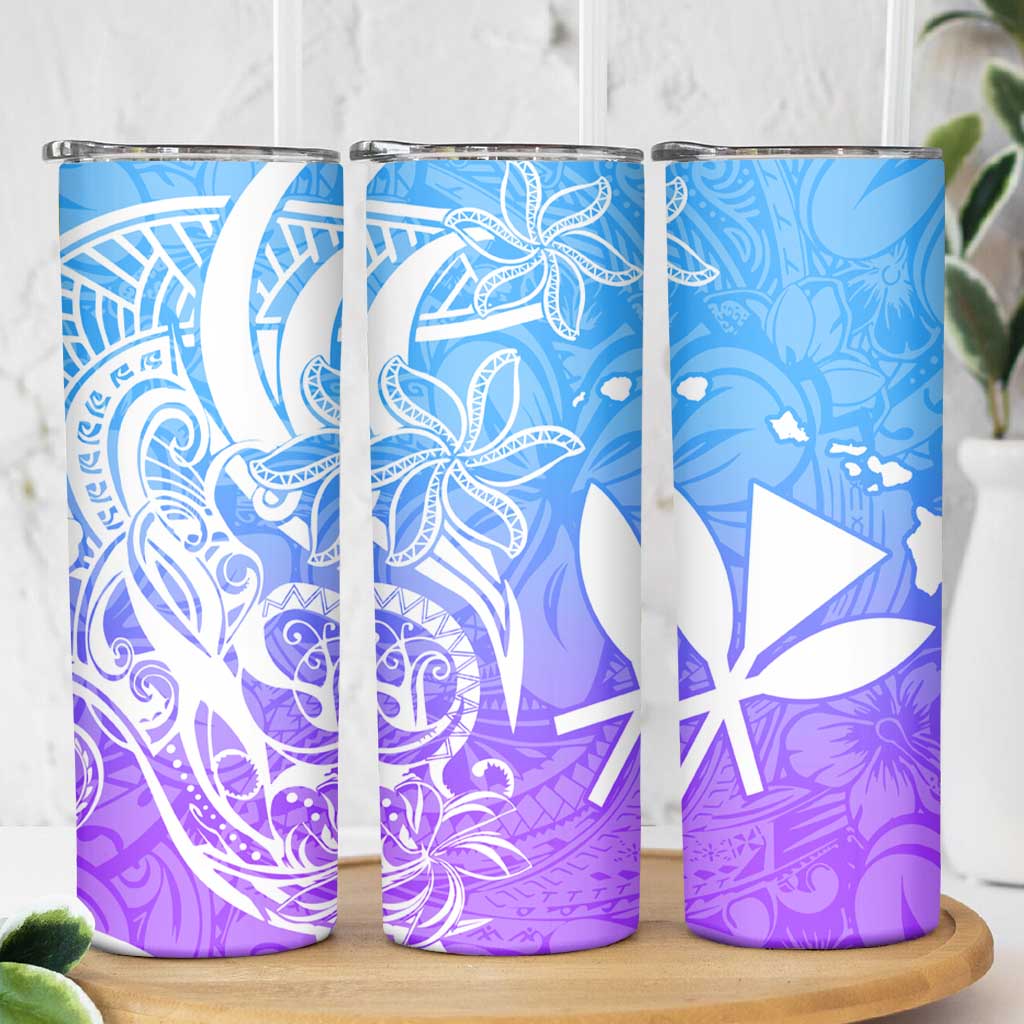 Polynesian Tribal Plumeria Skinny Tumbler with Hawaii Kanaka Maoli Blue Gradient Version