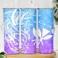 Polynesian Tribal Plumeria Skinny Tumbler with Hawaii Kanaka Maoli Blue Gradient Version
