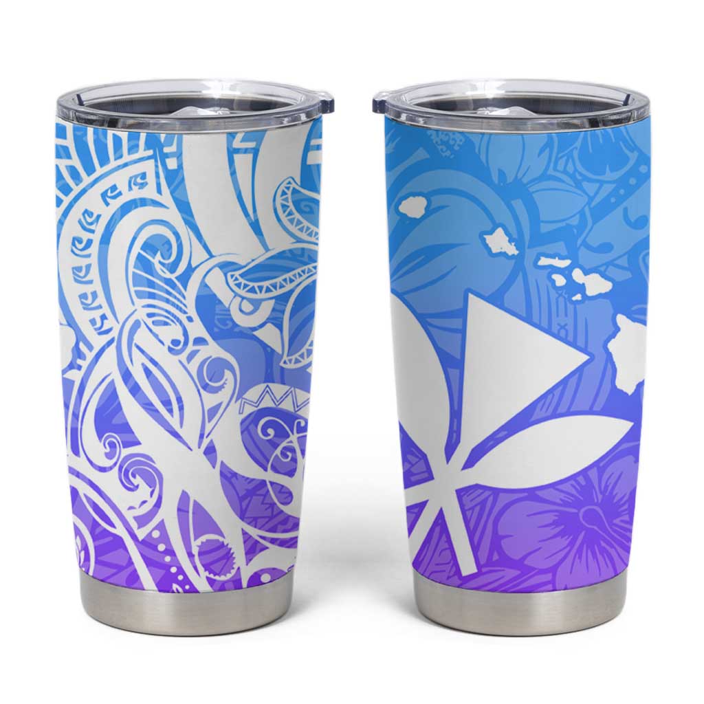 Polynesian Tribal Plumeria Tumbler Cup with Hawaii Kanaka Maoli Blue Gradient Version