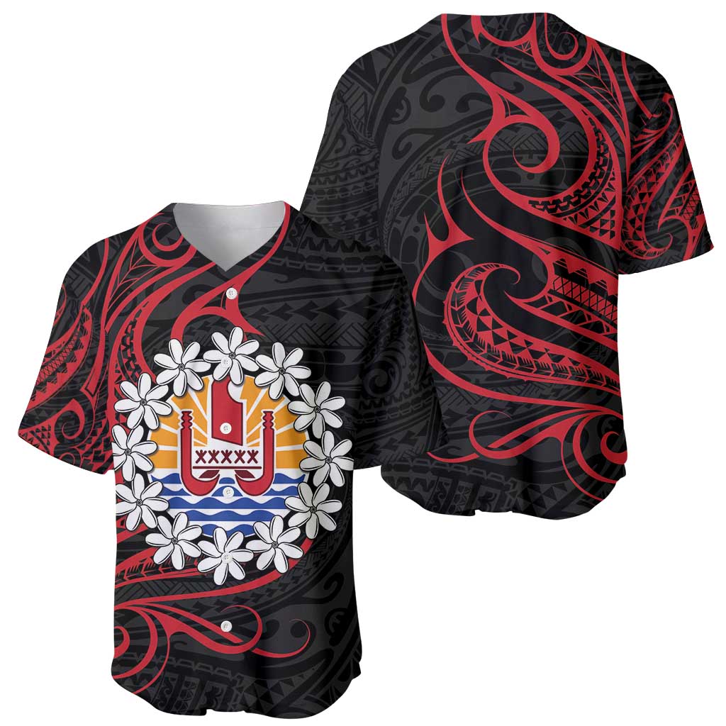 Tahitian Coat Of Arm and Tiare Flower Baseball Jersey Polynesian Tribal Tattoo