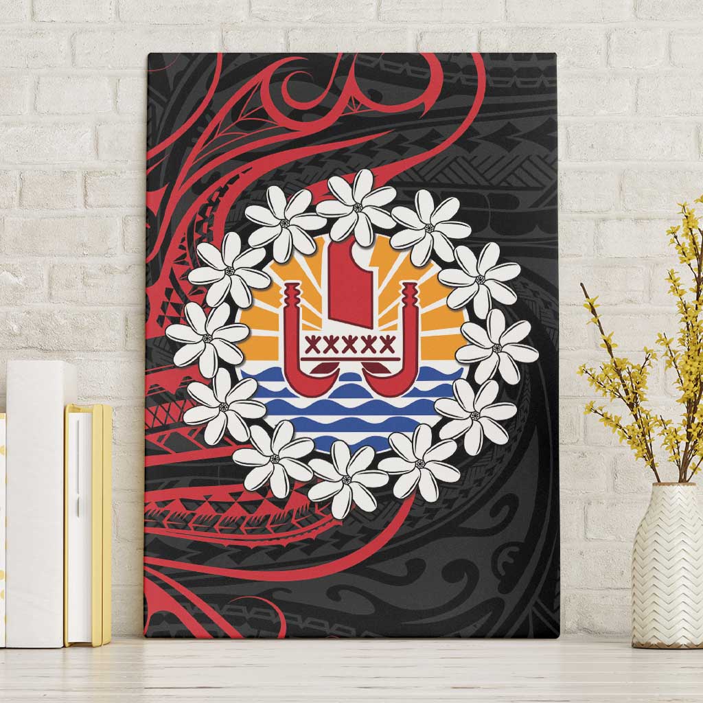 Tahitian Coat Of Arm and Tiare Flower Canvas Wall Art Polynesian Tribal Tattoo