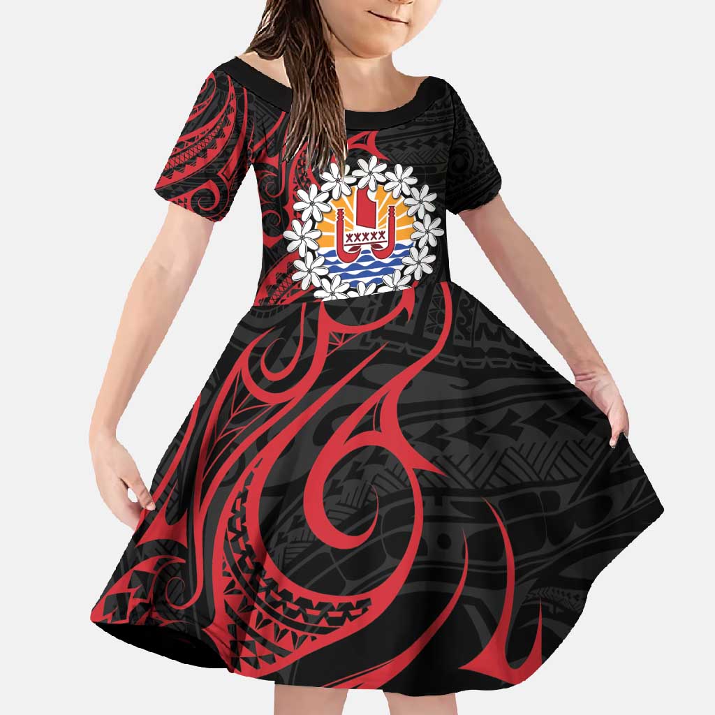 Tahitian Coat Of Arm and Tiare Flower Family Matching Long Sleeve Bodycon Dress and Hawaiian Shirt Polynesian Tribal Tattoo