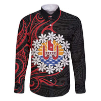 Tahitian Coat Of Arm and Tiare Flower Family Matching Off Shoulder Short Dress and Hawaiian Shirt Polynesian Tribal Tattoo