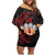 Tahitian Coat Of Arm and Tiare Flower Family Matching Off Shoulder Short Dress and Hawaiian Shirt Polynesian Tribal Tattoo